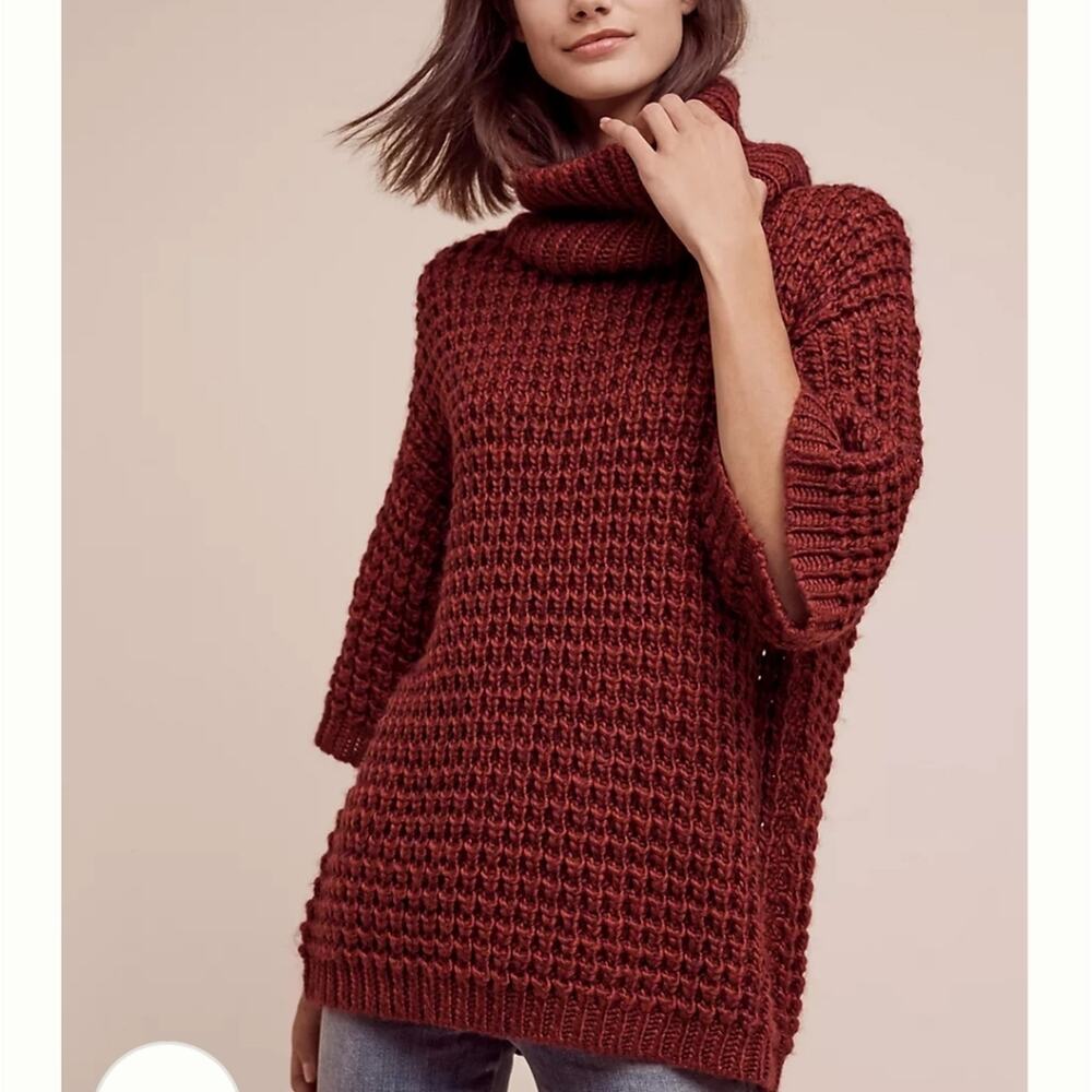 ANTHROPOLOGIE Plenty by Tracy Alpaca Wool Waffled Turtleneck Sweater Chunky Cozy